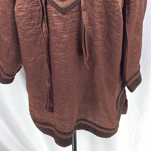 Ali Miles Tunic Top Womens Size XL Brown Metallic Lace Up Slit Hem - Picture 6 of 8